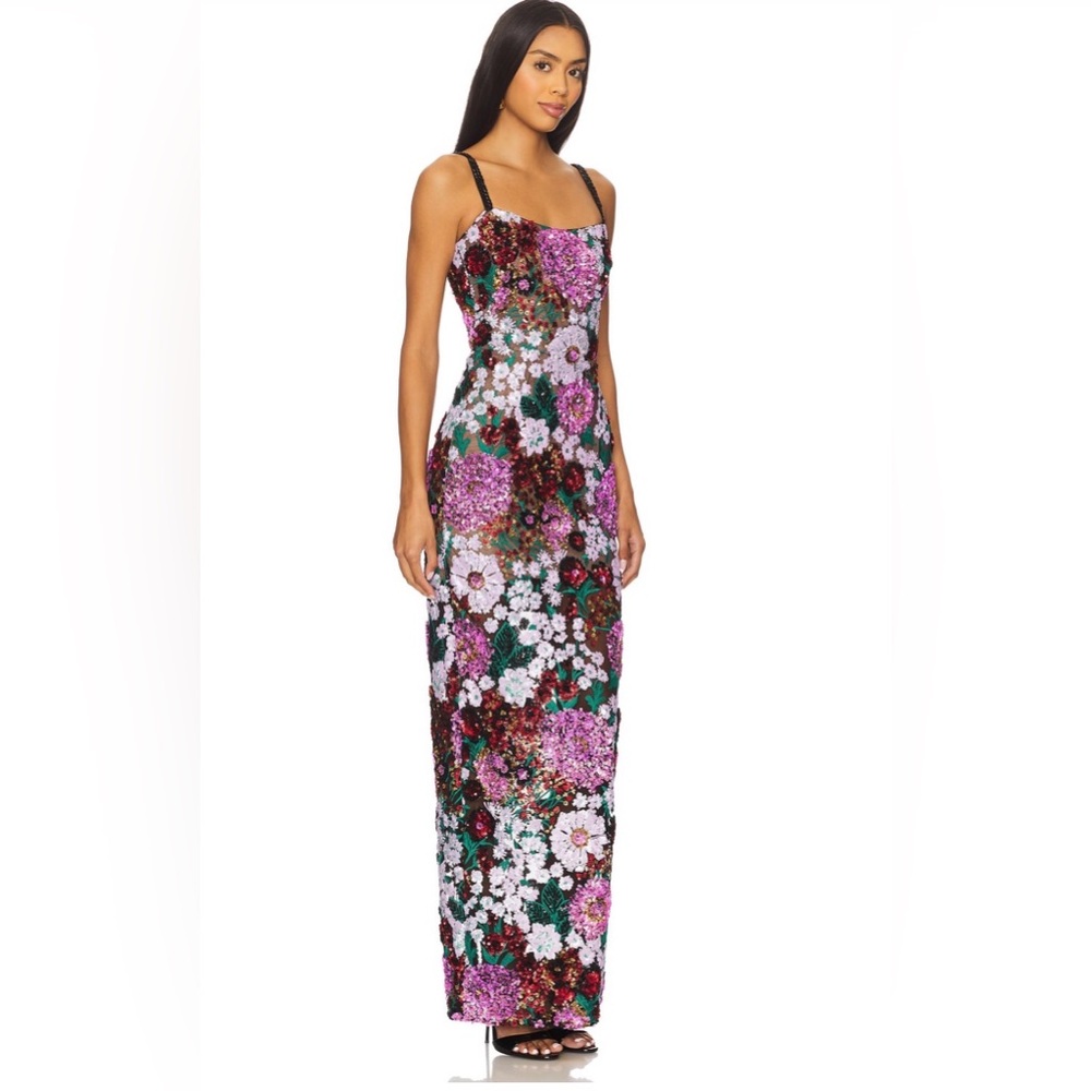 REVOLVE Pink & Green Floral Sequin Maxi Dress